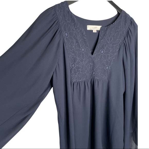 LOFT Navy Blue Long Sleeve Blouse Small - Picture 2 of 7